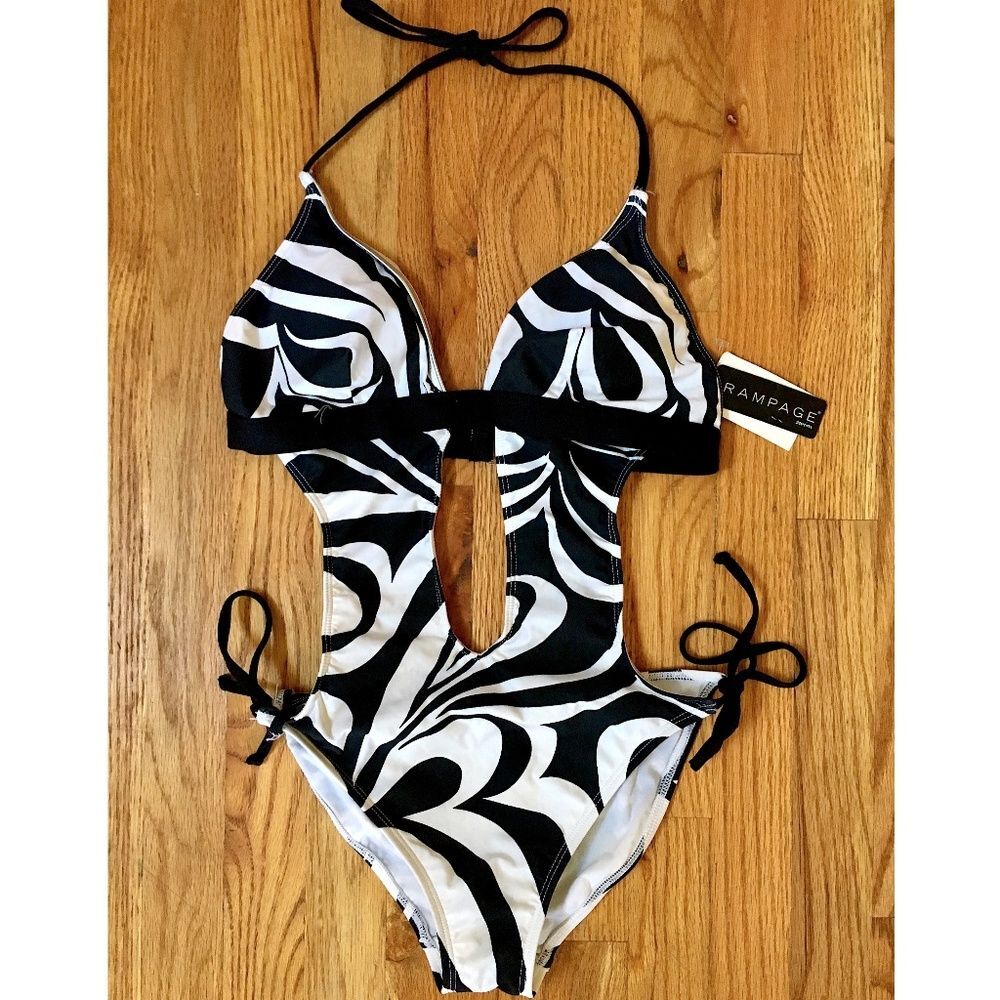 NWT Y2K Zebra Swirl Sexy Rampage One Piece Bikini